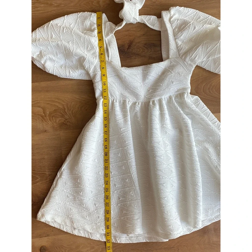 Free People Violet Mini Dress White Textured Puff Sleeve Tie Back XS